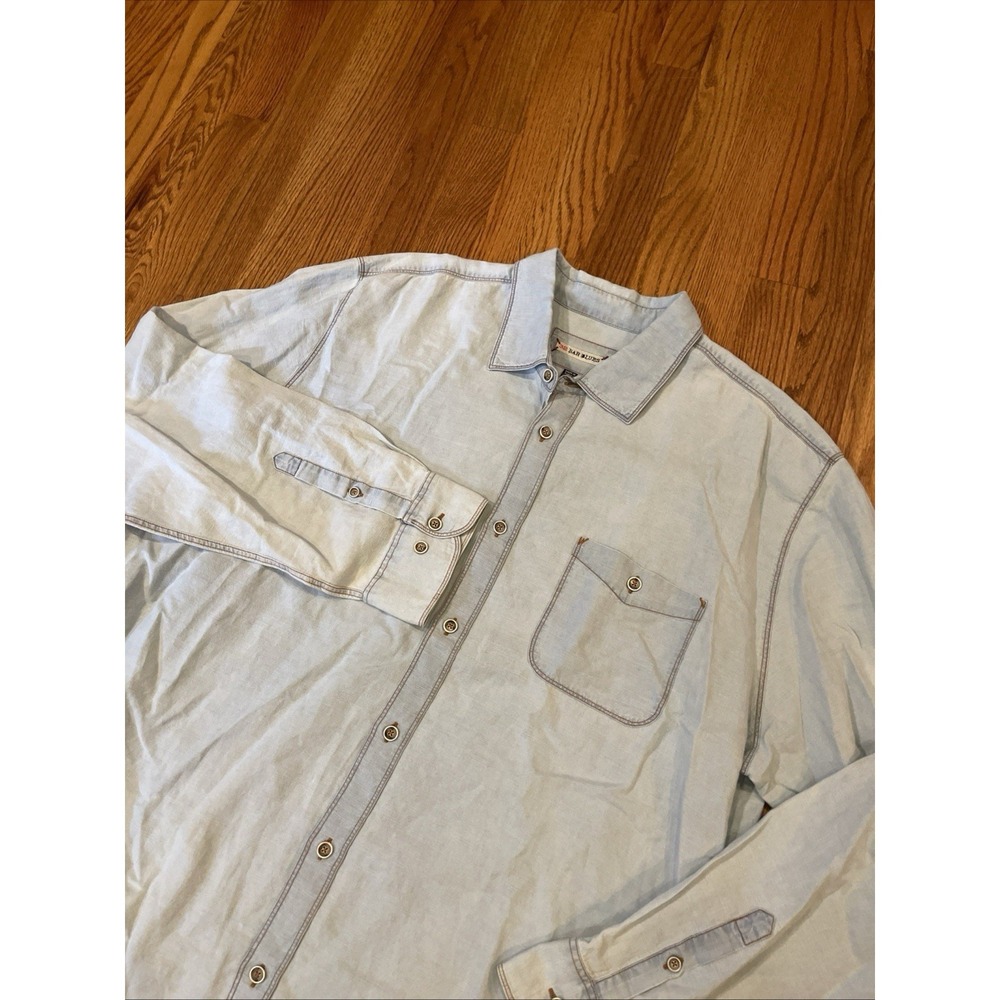 32 Bar Blues Shirt Men's Denim Long Sleeve Casual Button Up Light Blue Size 2XL